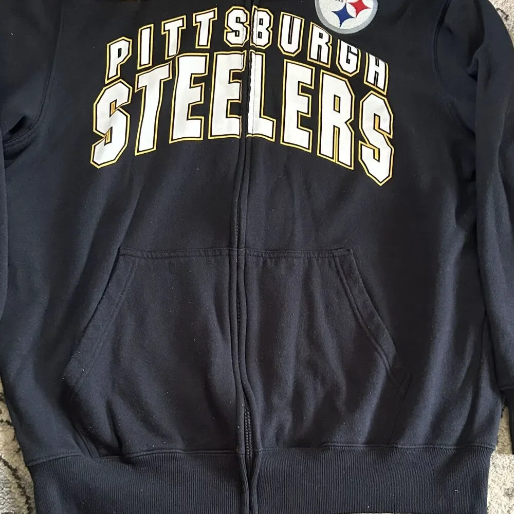 Pittsburgh Steelers NFL Zip Hoodie Black Gold Men’s Size Large